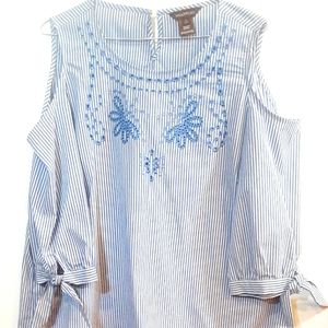 Multiples Blue white striped top